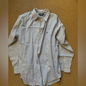 Ralph Lauren Blue and White Striped Button Up Size 17 1/2  34/35